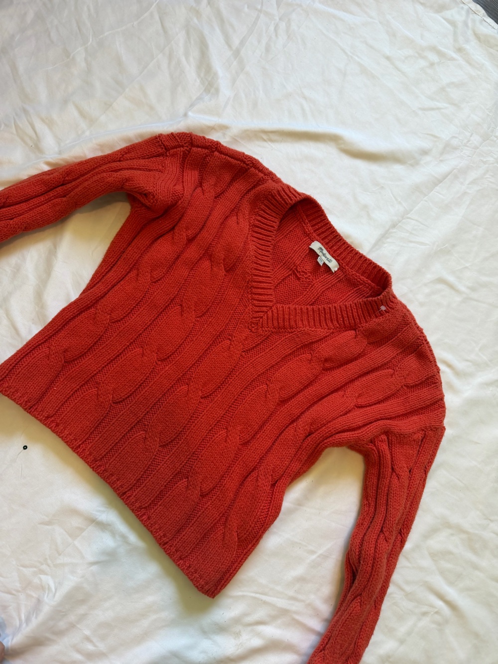 Madewell Women's Cable Knit V-Neck Sweater - Rust
